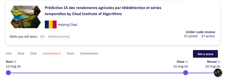 Prédiction IA des rendements agricoles par télédétection et séries temporelles, challenge Zindi pour le Chad Institute of Algorithms
